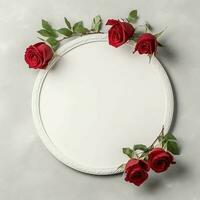 Romantic bouquet of blank floral pink blossoms with copy space. Natural floral rose frame layout concept by AI Generated photo