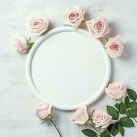 romántico ramo de flores de blanco floral rosado flores con Copiar espacio. natural floral Rosa marco diseño concepto por ai generado foto