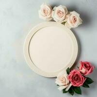 romántico ramo de flores de blanco floral rosado flores con Copiar espacio. natural floral Rosa marco diseño concepto por ai generado foto