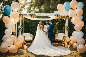 Boda ceremonia en el jardín. generado por ai foto