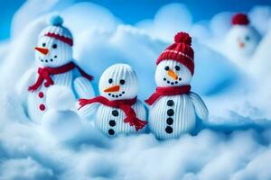 snowmen in the snow. AI-Generated photo