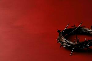 Happy good friday celebration concept with crown of thorns, bible, christian cross and copy space concept by AI Generated photo