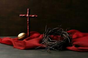 Happy good friday celebration concept with crown of thorns, bible, christian cross and copy space concept by AI Generated photo