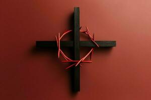 Happy good friday celebration concept with crown of thorns, bible, christian cross and copy space concept by AI Generated photo