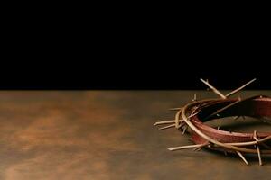 Happy good friday celebration concept with crown of thorns, bible, christian cross and copy space concept by AI Generated photo