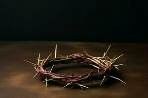 Happy good friday celebration concept with crown of thorns, bible, christian cross and copy space concept by AI Generated photo