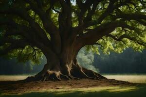 el árbol es grande y tiene muchos raíces. generado por ai foto