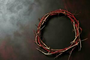 Happy good friday celebration concept with crown of thorns, bible, christian cross and copy space concept by AI Generated photo