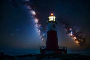 the milky way over the lighthouse. AI-Generated photo