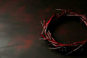 Happy good friday celebration concept with crown of thorns, bible, christian cross and copy space concept by AI Generated photo