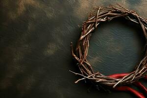 Happy good friday celebration concept with crown of thorns, bible, christian cross and copy space concept by AI Generated photo