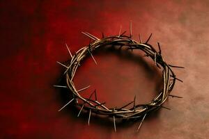 Happy good friday celebration concept with crown of thorns, bible, christian cross and copy space concept by AI Generated photo