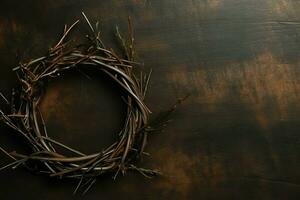 Happy good friday celebration concept with crown of thorns, bible, christian cross and copy space concept by AI Generated photo