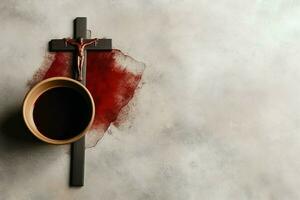 Happy good friday celebration concept with crown of thorns, bible, christian cross and copy space concept by AI Generated photo