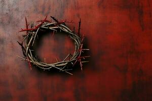 Happy good friday celebration concept with crown of thorns, bible, christian cross and copy space concept by AI Generated photo