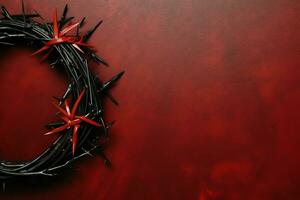 Happy good friday celebration concept with crown of thorns, bible, christian cross and copy space concept by AI Generated photo