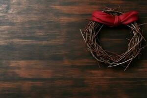 Happy good friday celebration concept with crown of thorns, bible, christian cross and copy space concept by AI Generated photo