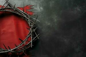 Happy good friday celebration concept with crown of thorns, bible, christian cross and copy space concept by AI Generated photo