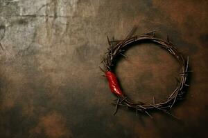 Happy good friday celebration concept with crown of thorns, bible, christian cross and copy space concept by AI Generated photo