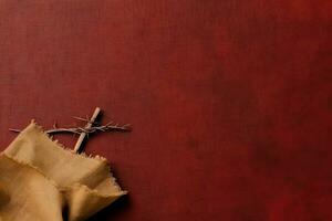 Happy good friday celebration concept with crown of thorns, bible, christian cross and copy space concept by AI Generated photo