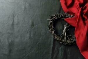 Happy good friday celebration concept with crown of thorns, bible, christian cross and copy space concept by AI Generated photo