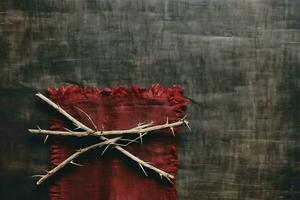 Happy good friday celebration concept with crown of thorns, bible, christian cross and copy space concept by AI Generated photo