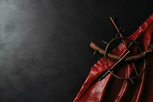 Happy good friday celebration concept with crown of thorns, bible, christian cross and copy space concept by AI Generated photo