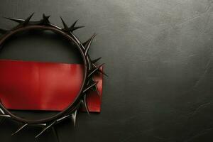 Happy good friday celebration concept with crown of thorns, bible, christian cross and copy space concept by AI Generated photo