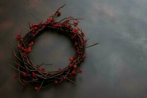 Happy good friday celebration concept with crown of thorns, bible, christian cross and copy space concept by AI Generated photo