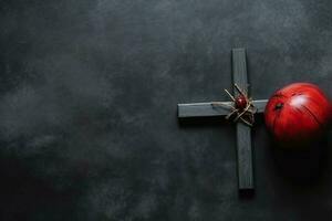 Happy good friday celebration concept with crown of thorns, bible, christian cross and copy space concept by AI Generated photo