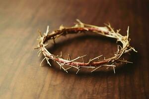 Happy good friday celebration concept with crown of thorns, bible, christian cross and copy space concept by AI Generated photo