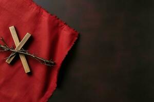 Happy good friday celebration concept with crown of thorns, bible, christian cross and copy space concept by AI Generated photo