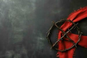 Happy good friday celebration concept with crown of thorns, bible, christian cross and copy space concept by AI Generated photo