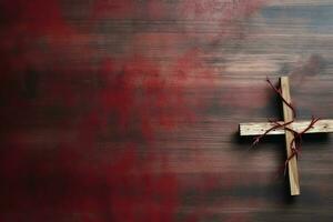 Happy good friday celebration concept with crown of thorns, bible, christian cross and copy space concept by AI Generated photo