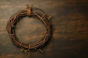 Happy good friday celebration concept with crown of thorns, bible, christian cross and copy space concept by AI Generated photo