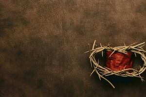 Happy good friday celebration concept with crown of thorns, bible, christian cross and copy space concept by AI Generated photo