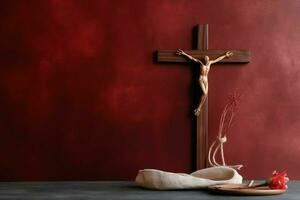 Happy good friday celebration concept with crown of thorns, bible, christian cross and copy space concept by AI Generated photo