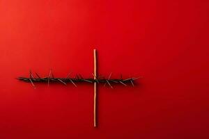 Happy good friday celebration concept with crown of thorns, bible, christian cross and copy space concept by AI Generated photo