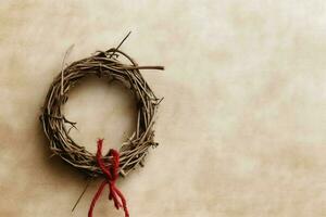 Happy good friday celebration concept with crown of thorns, bible, christian cross and copy space concept by AI Generated photo