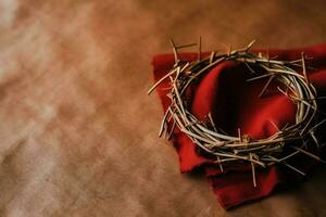 Happy good friday celebration concept with crown of thorns, bible, christian cross and copy space concept by AI Generated photo