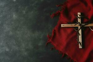 Happy good friday celebration concept with crown of thorns, bible, christian cross and copy space concept by AI Generated photo