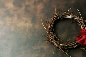 Happy good friday celebration concept with crown of thorns, bible, christian cross and copy space concept by AI Generated photo