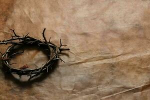 Happy good friday celebration concept with crown of thorns, bible, christian cross and copy space concept by AI Generated photo