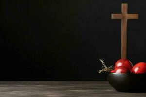 Happy good friday celebration concept with crown of thorns, bible, christian cross and copy space concept by AI Generated photo