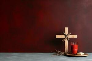 Happy good friday celebration concept with crown of thorns, bible, christian cross and copy space concept by AI Generated photo