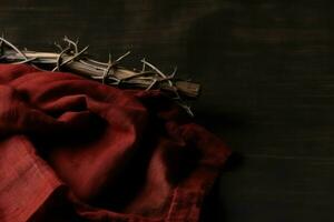 Happy good friday celebration concept with crown of thorns, bible, christian cross and copy space concept by AI Generated photo
