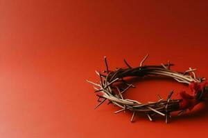 Happy good friday celebration concept with crown of thorns, bible, christian cross and copy space concept by AI Generated photo