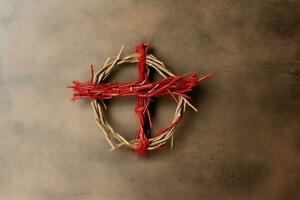 Happy good friday celebration concept with crown of thorns, bible, christian cross and copy space concept by AI Generated photo