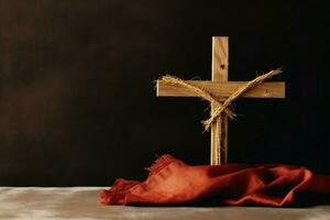 Happy good friday celebration concept with crown of thorns, bible, christian cross and copy space concept by AI Generated photo