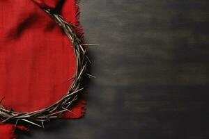 Happy good friday celebration concept with crown of thorns, bible, christian cross and copy space concept by AI Generated photo